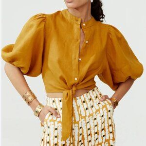 Lanhtropy Front Tie Blouse in Mustard Size XS